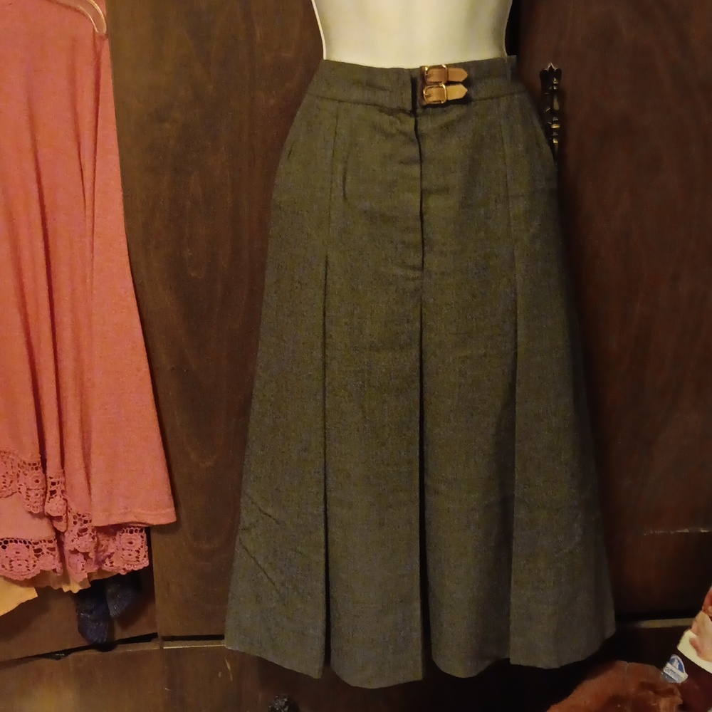VINTAGE HERMES GREY WOOL PKEATED SKIRT 44 /12